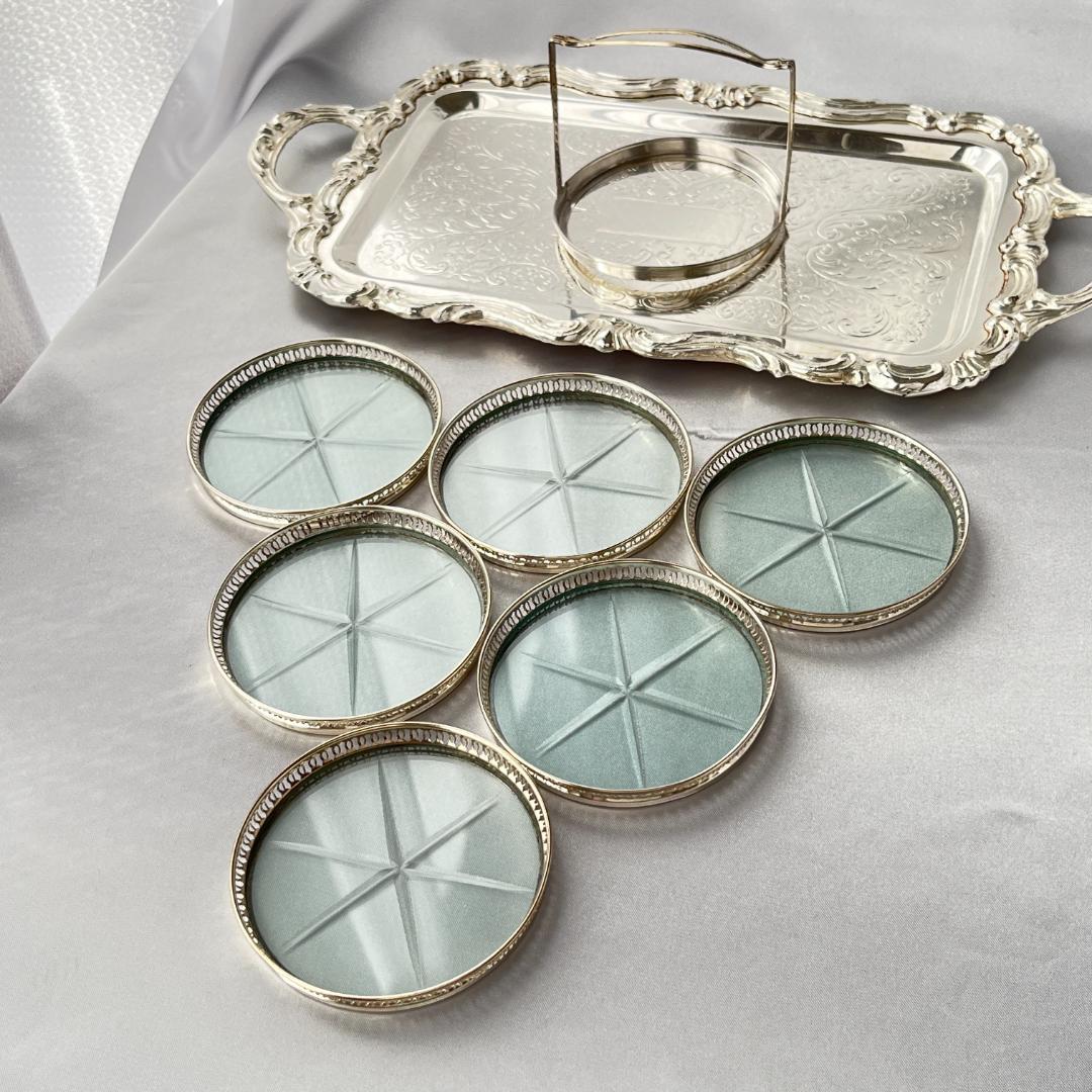 【純銀/ガラス】ワイングラスコースター 6枚 スターリングシルバー