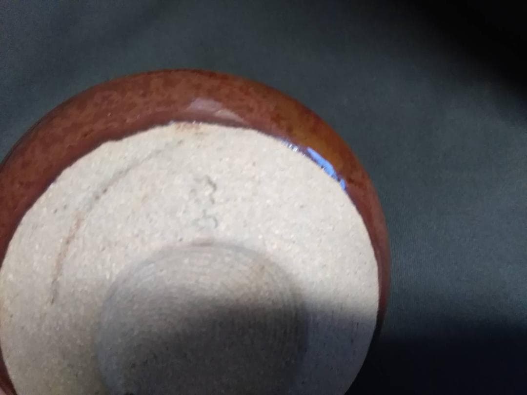 茶道　華山作　素朴な茶入れ　骨蓋付　和柄錦布袋付　在銘品　美品