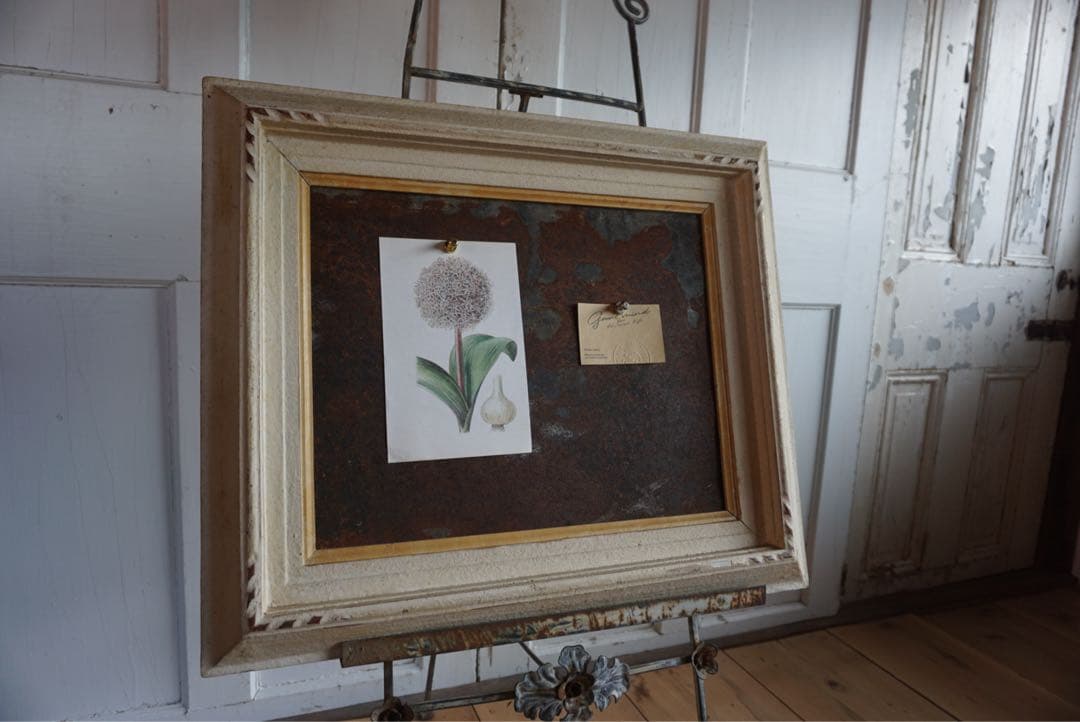 大きなアンティークフレームのブリキサインボード　看板　店舗什器　額縁　古道具