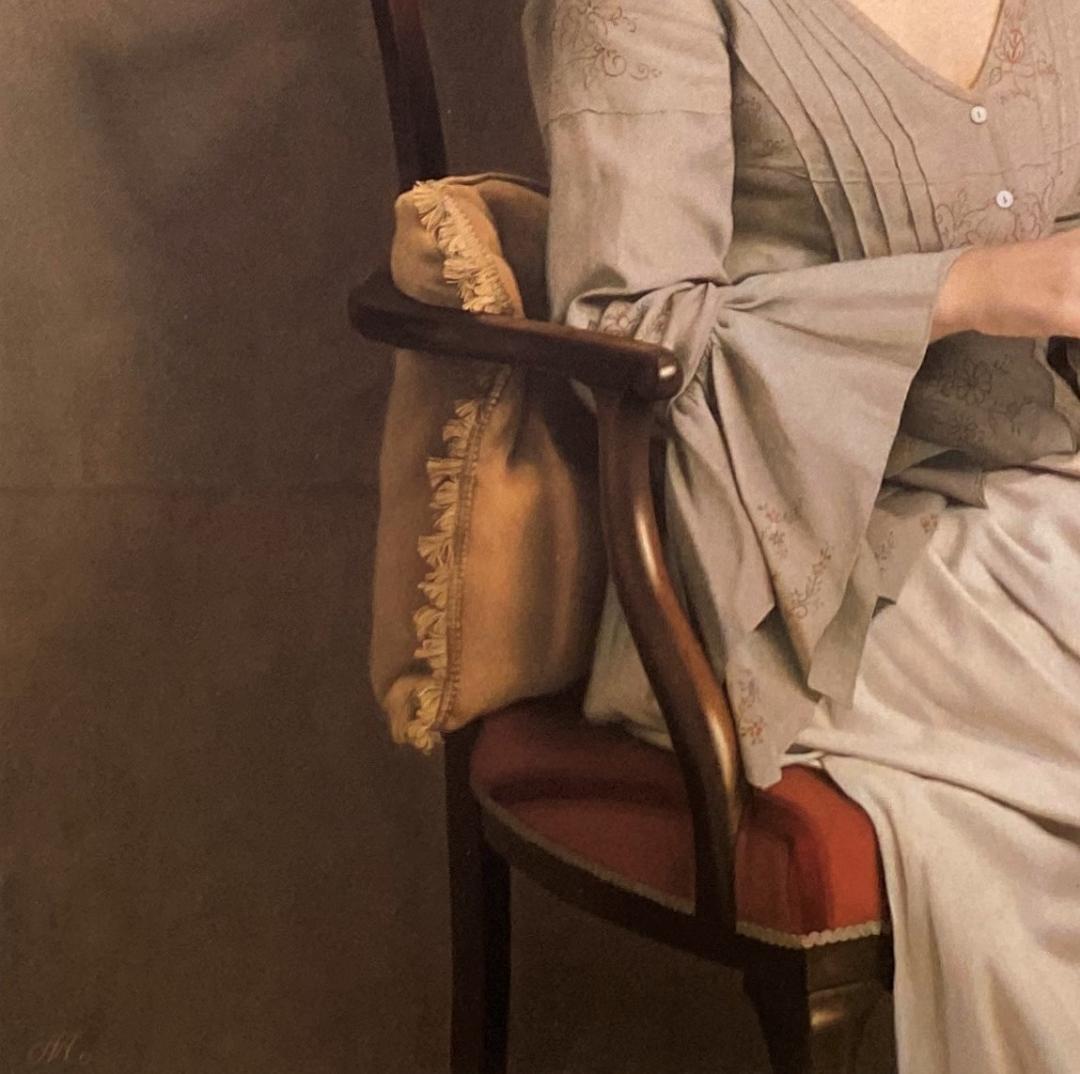 森本草介、【コーヒータイム】、希少な額装用画集画、新品高級額 額装付