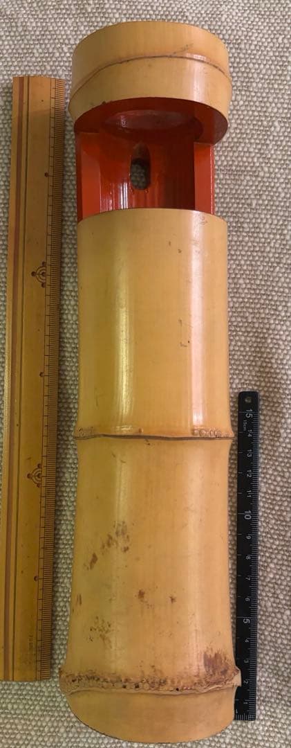 【共箱あり】竹製 花入れ 一重花入 茶道具 朱塗り