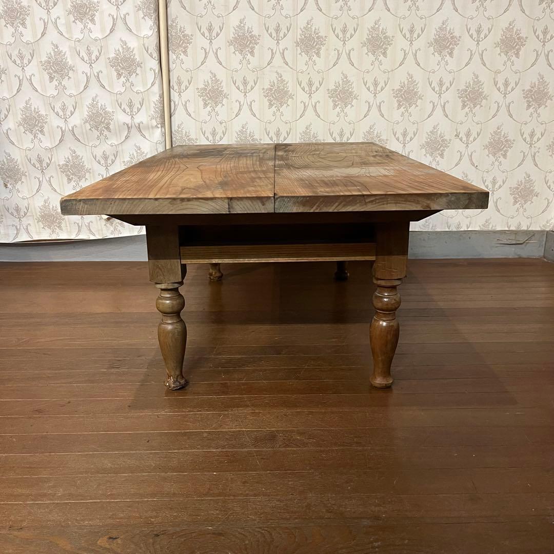 【アンティーク】木製 引出し付 ろくろ足 文机 ローテーブル 座卓 古家具