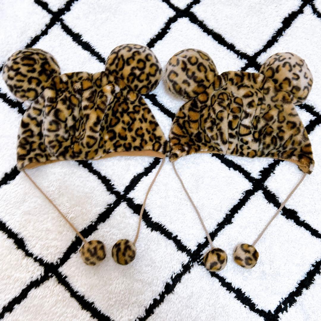 東京ディズニーリゾート ヒョウ柄ミニーファンキャップ　2個セット　ペア　廃盤品