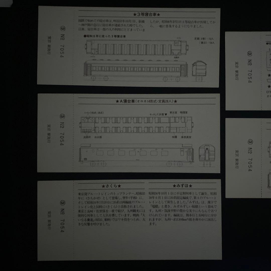 ブルートレイン20周年記念　東京駅入場券5枚セット　昭和53年　東京南鉄道管理局