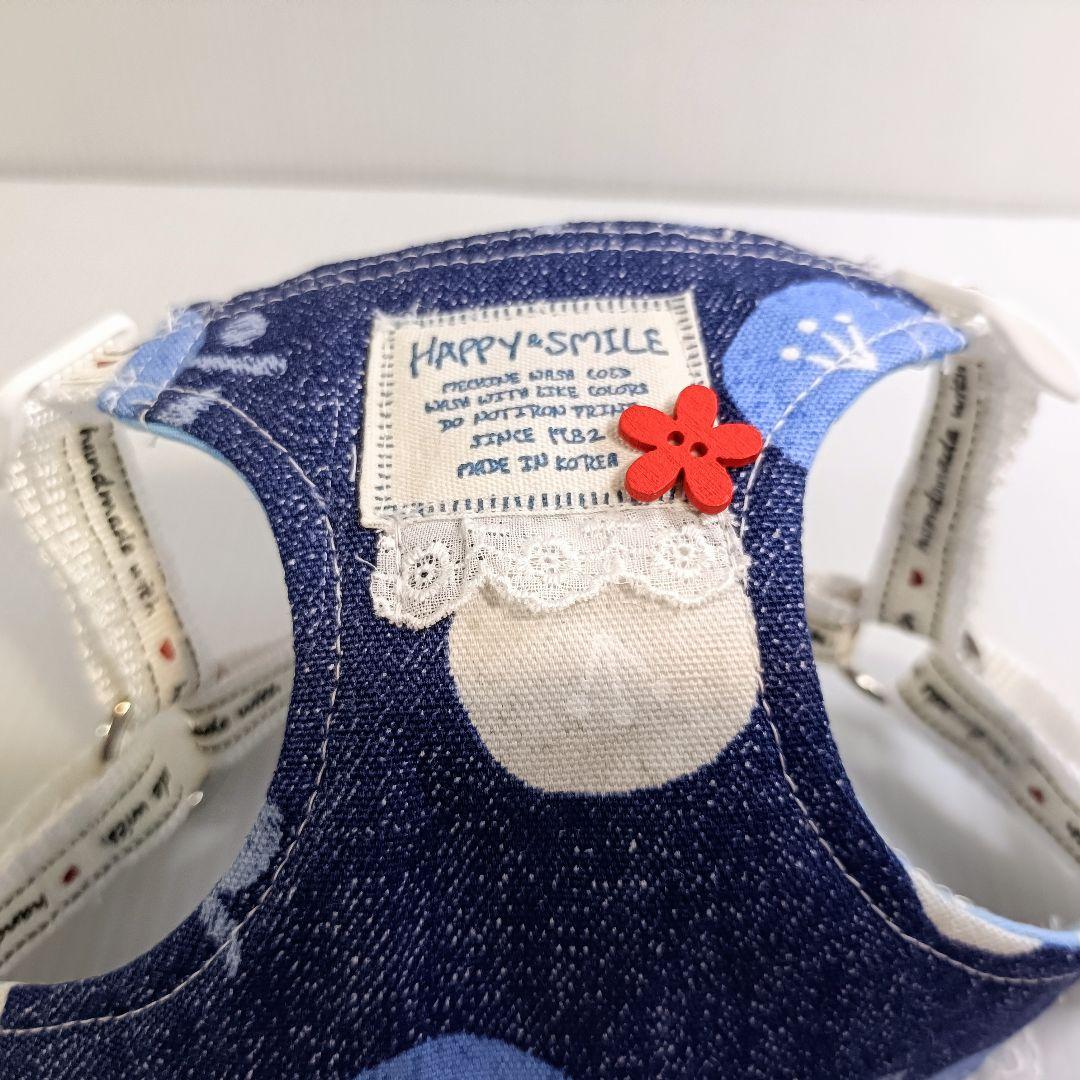 小型犬用 ハーネス Mサイズ ハンドメイド 北欧風 花柄 デニム