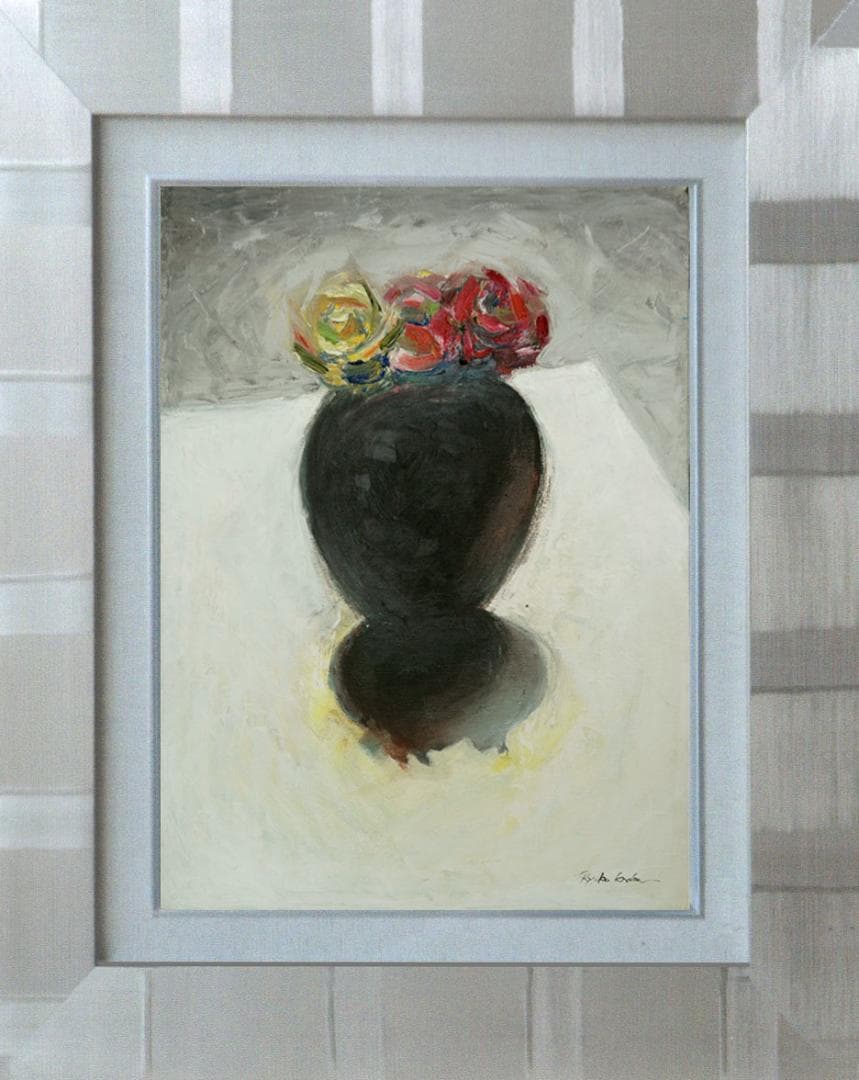 油絵 菅家令子 絵 絵画 インテリア 額付(白) uF6-071002 ばら 花