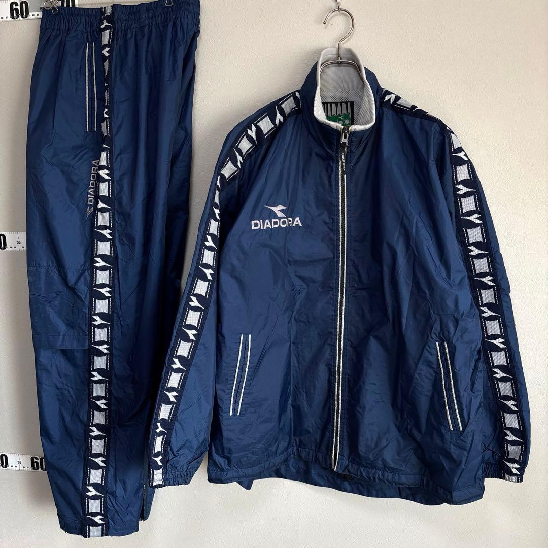Diadora ディアドラ 上下セットアップ ナイロンジャケット M ネイビー紺