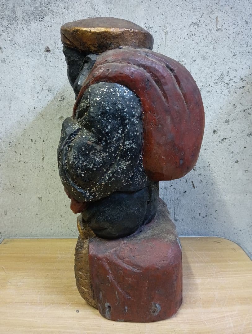 蔵出し 螺鈿細工 木彫 七福神 大黒天 置物 魔除け 厄除け 縁起物