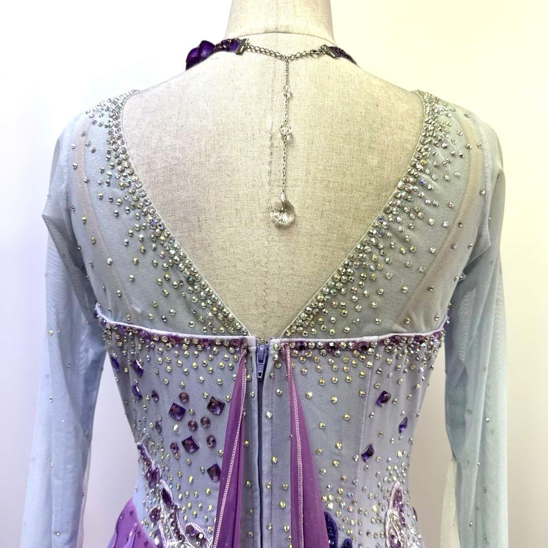 6313★白樺ドレス★M 紫 スワロミックス スタンダードドレス 社交ダンス