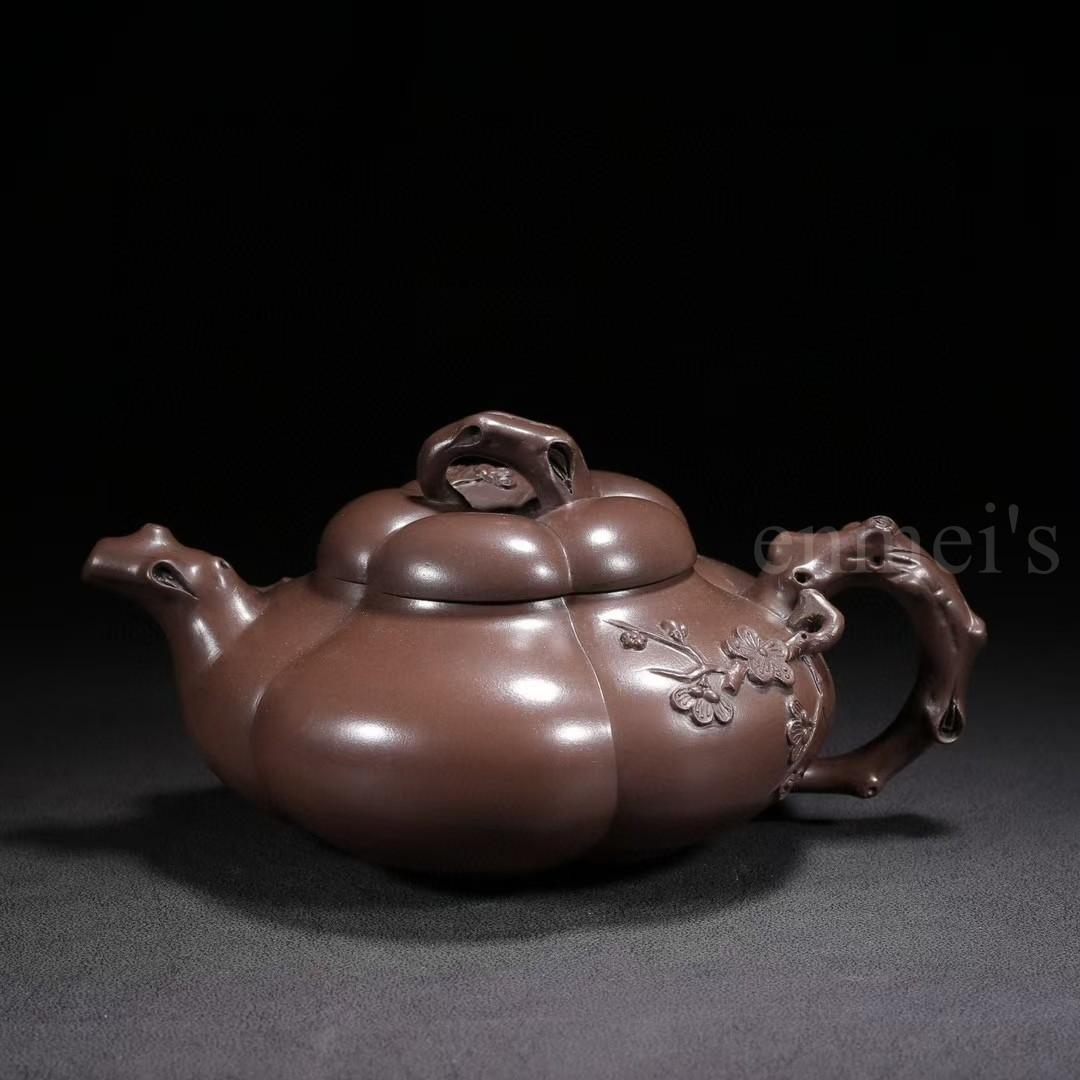 中国古美術・原鉱紫泥合梅紫砂壺・底款：馮桂林・紫砂壺・急須・茶壺・茶道具・置物