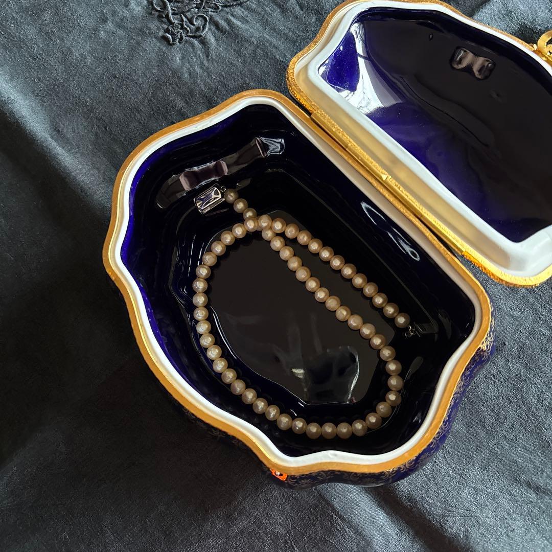 リモージュキャッスル陶器製ボックス コバルトブルー　22kゴールド