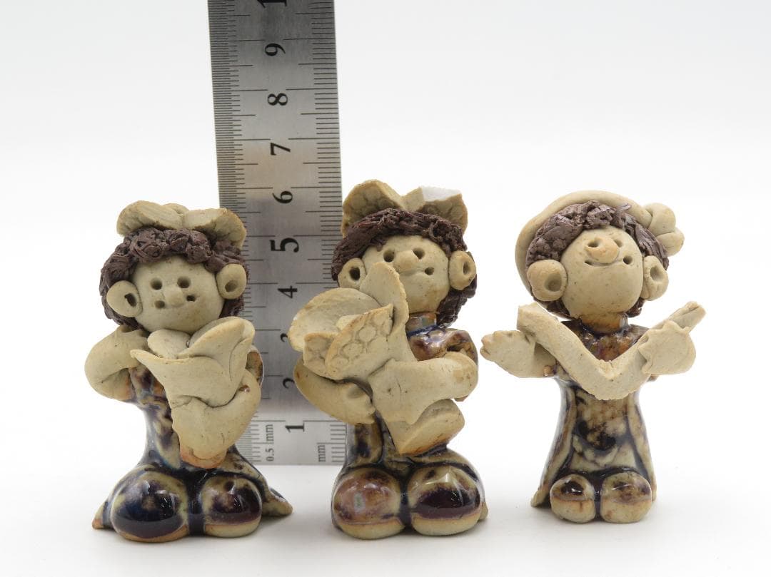 青芳人形 3点セット 陶器人形 森元青芳 砥部焼 オブジェ 置物 インテリア