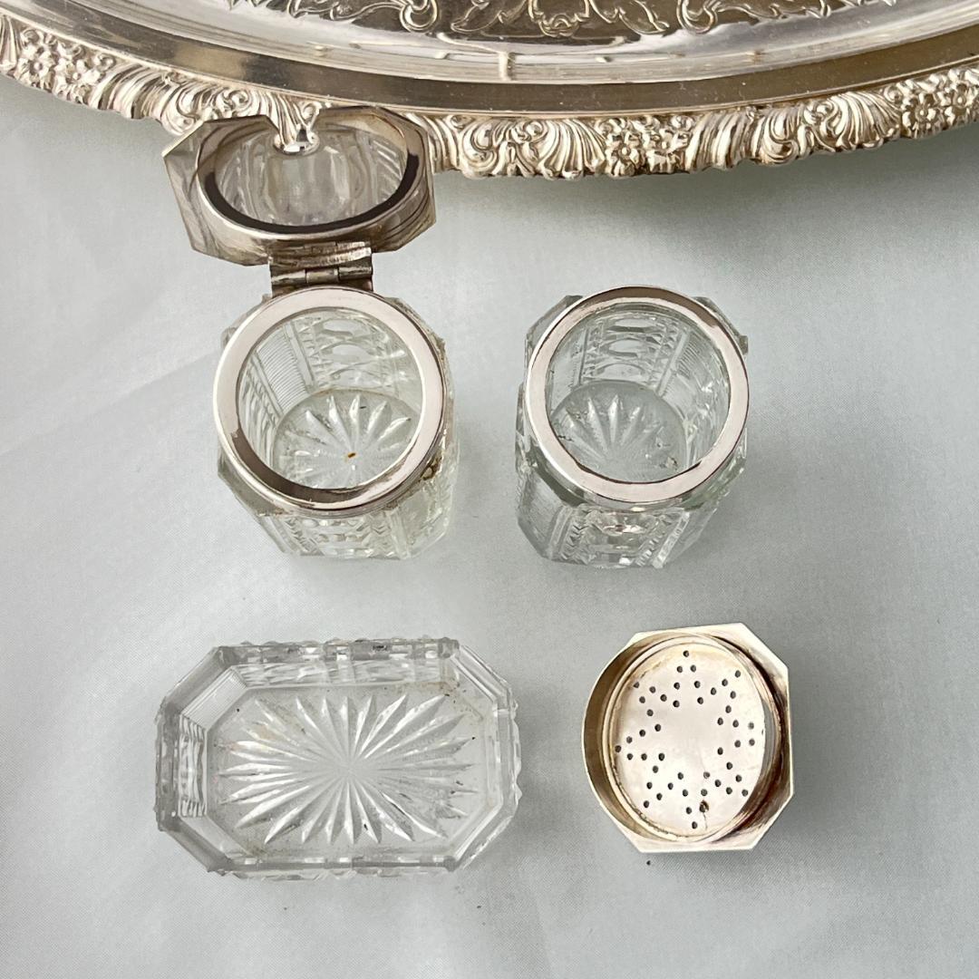 【英国】コンディメントセット / スタンド 【ガラス / シルバープレート】