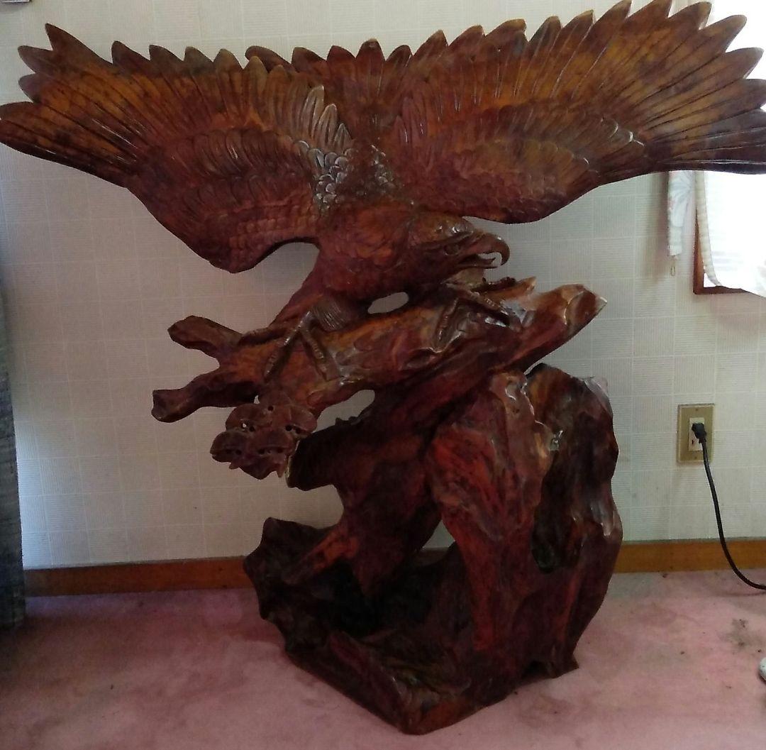 【引き取り希望】 木彫り 鷹の置物 レトロ アンティーク 飾り物 大型