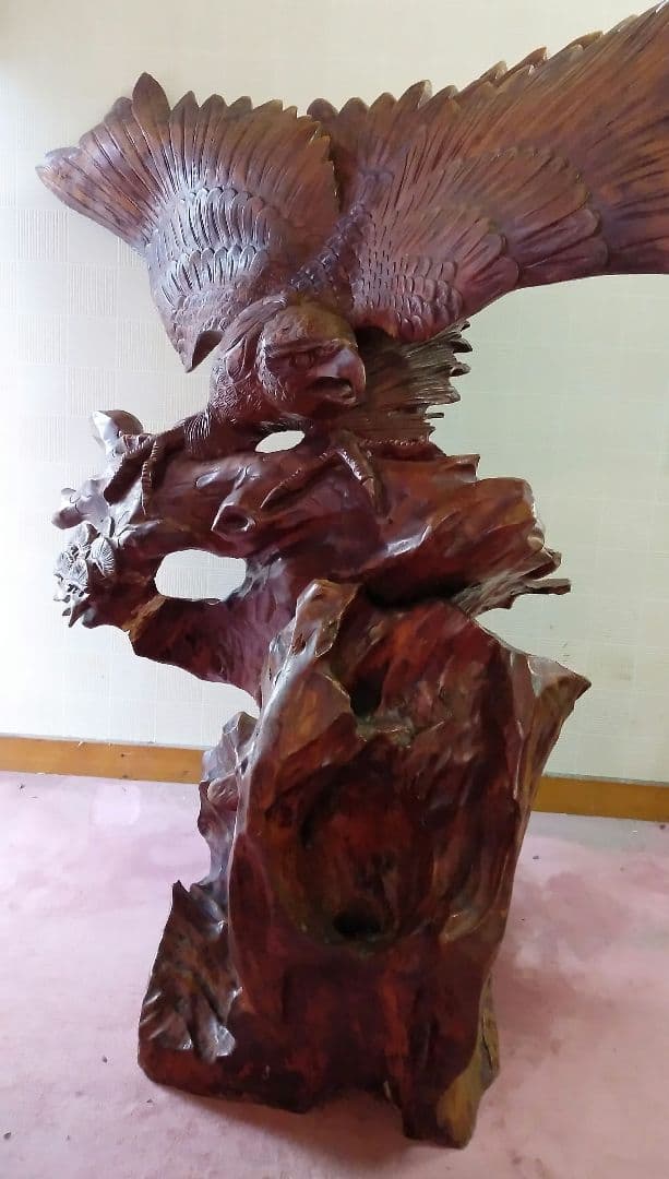 【引き取り希望】 木彫り 鷹の置物 レトロ アンティーク 飾り物 大型