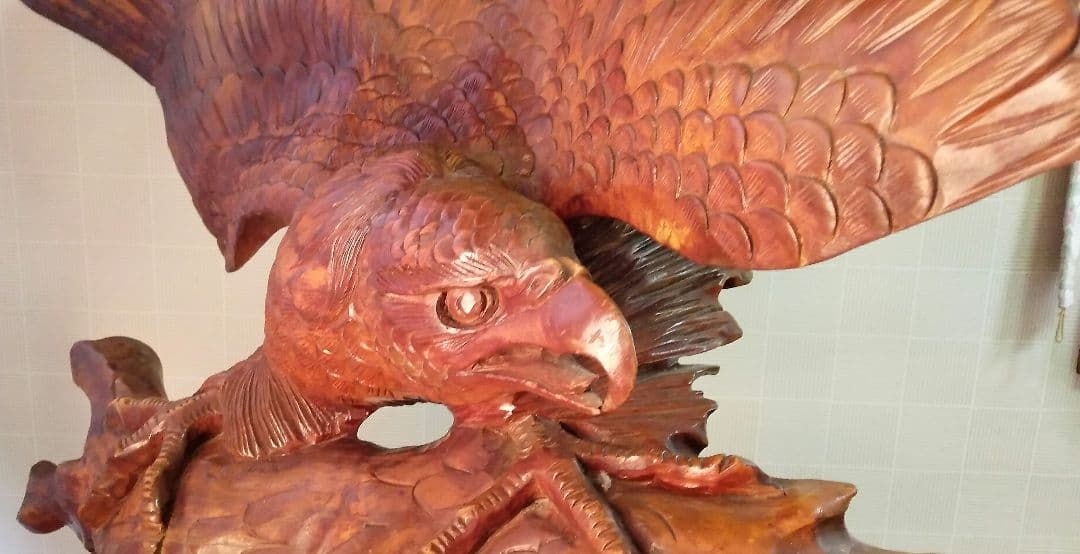 【引き取り希望】 木彫り 鷹の置物 レトロ アンティーク 飾り物 大型