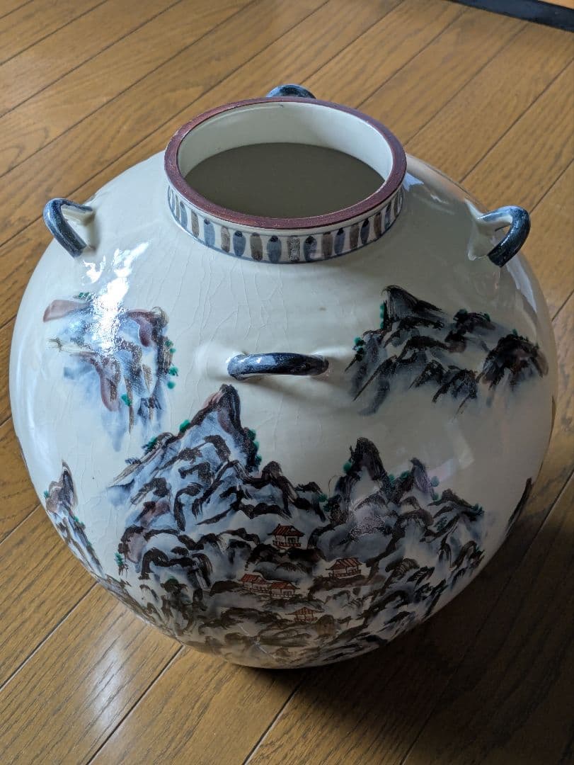 九谷焼 染付 山水図大花瓶