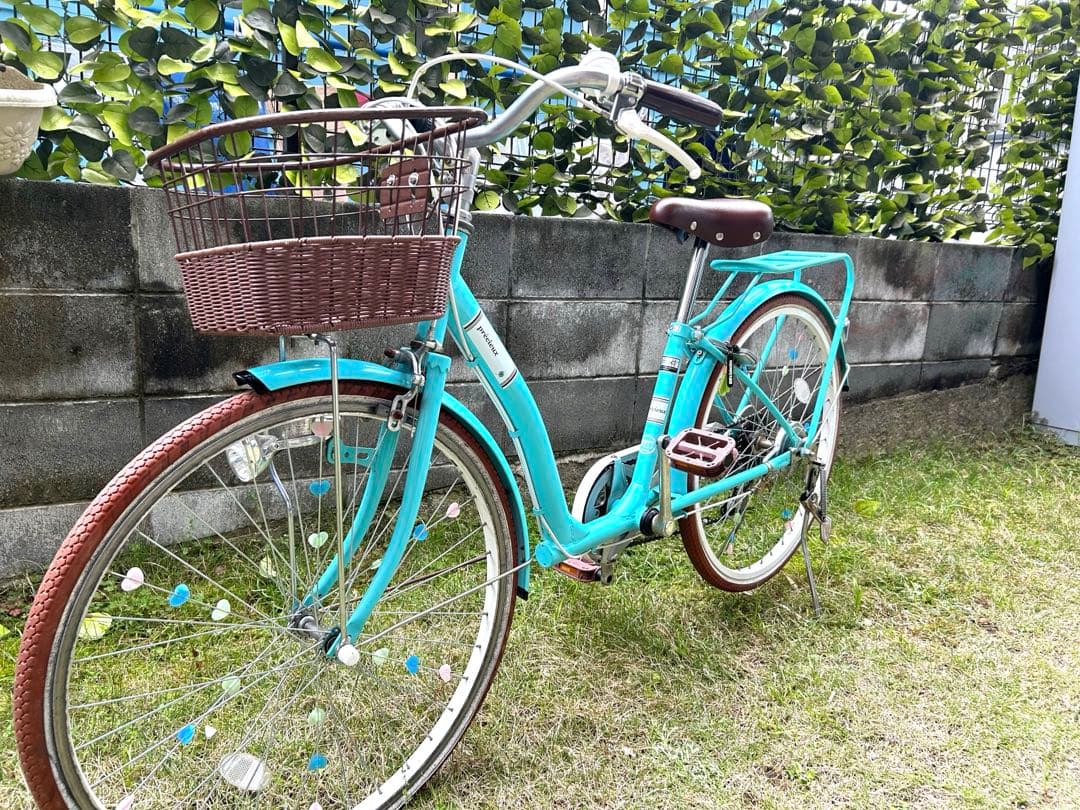 子供用自転車 24インチ（6段変速付き）　アクアブルー ハートデコ