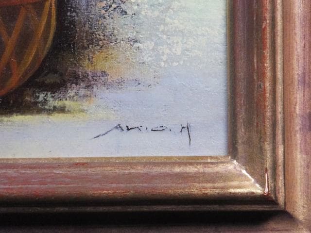 原田彰夫　直筆サイン『かとれあと実』キャンヴァスに油彩 6号 0919D