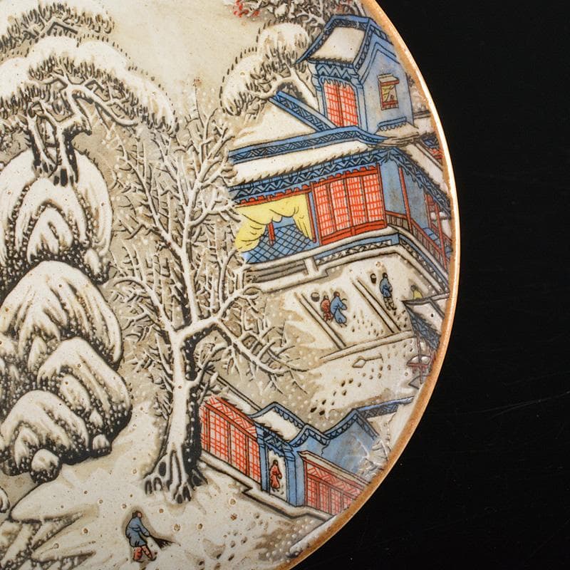 中国　大清光緒年製　粉彩山水文　高足盤　N　R6782E