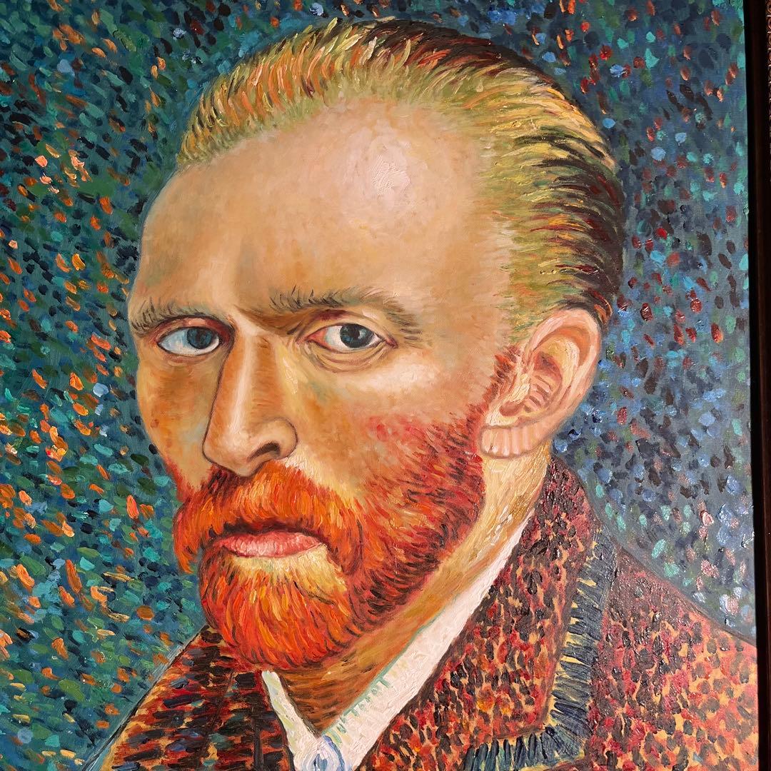 ★秀作★ 手書き油絵 ゴッホ 自画像 額付き インテリア 油彩画 肉筆絵画