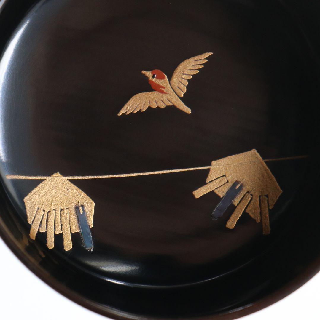 蒔絵師 山下泰園作 稲穂に雀 欅溜塗 長棗 茶道具 共箱　V989