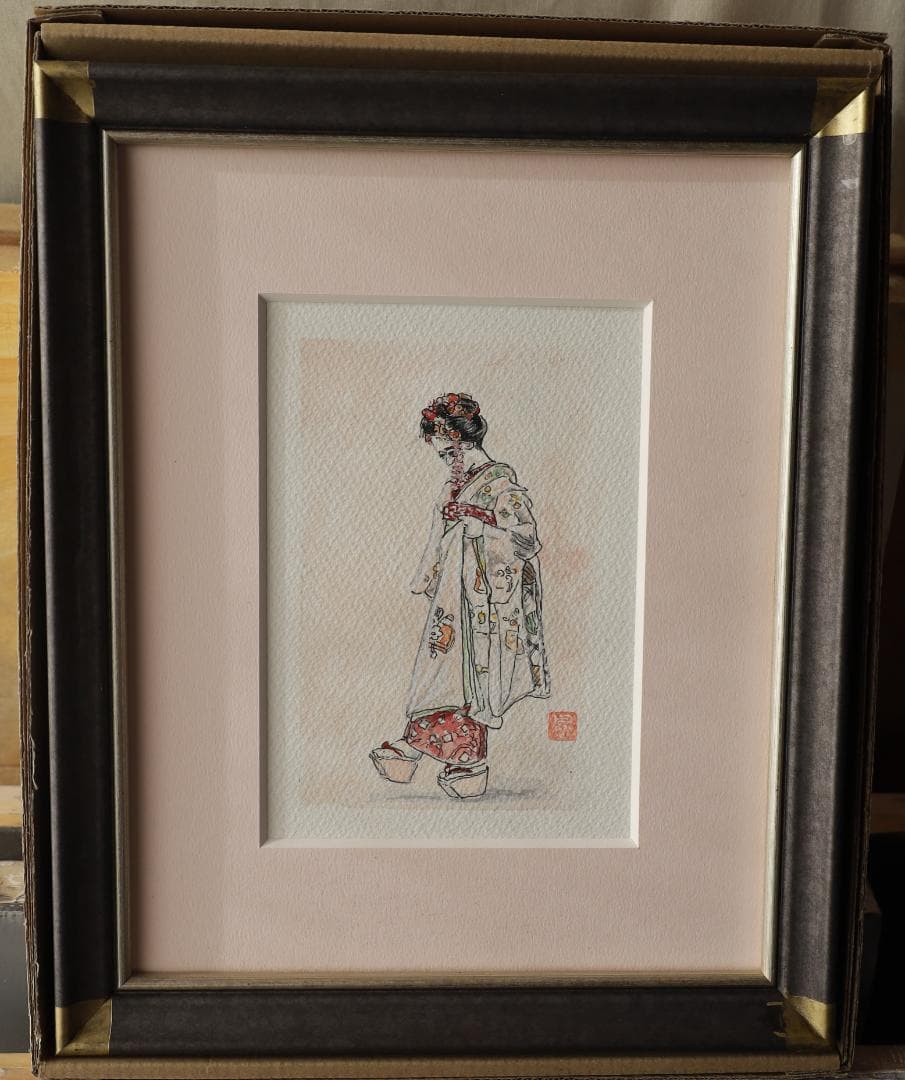 『おこぼの鈴の音』　　　※京都の舞妓。　手描き1点物。（水彩防カビ保護ワニス済）