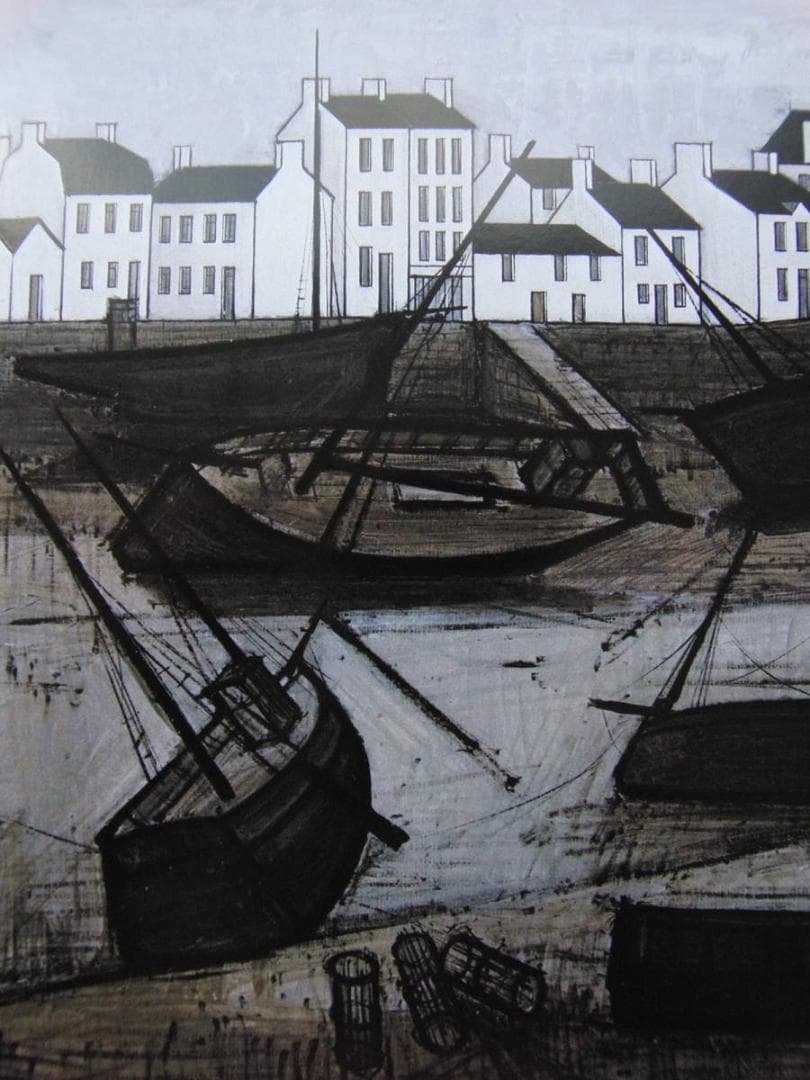 ベルナール・ビュッフェ、「Bareaux de peche」、希少画集の額装画