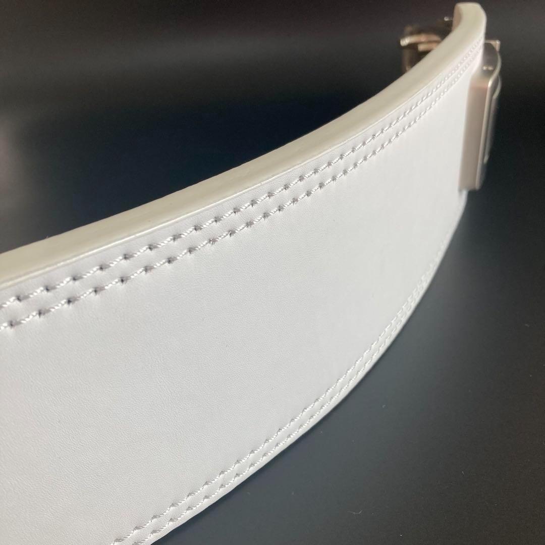 新品 パワーベルト レバーアクション Lサイズ 本革 白ベルト×マット銀 可変式