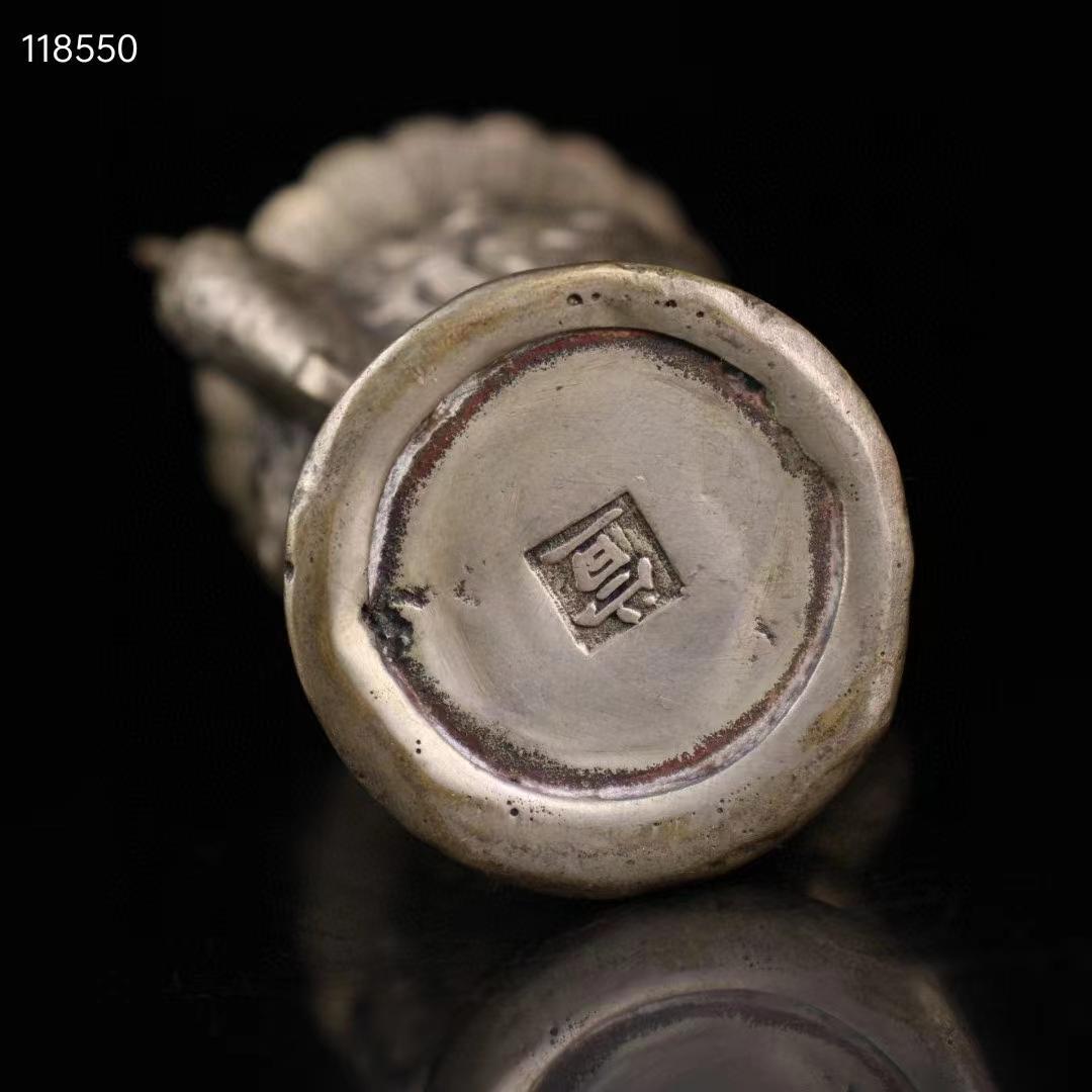 中国古美術・旧蔵・純銅鎏銀鳳凰の花瓶・極細工・置物・純手彫り・文房具・賞物