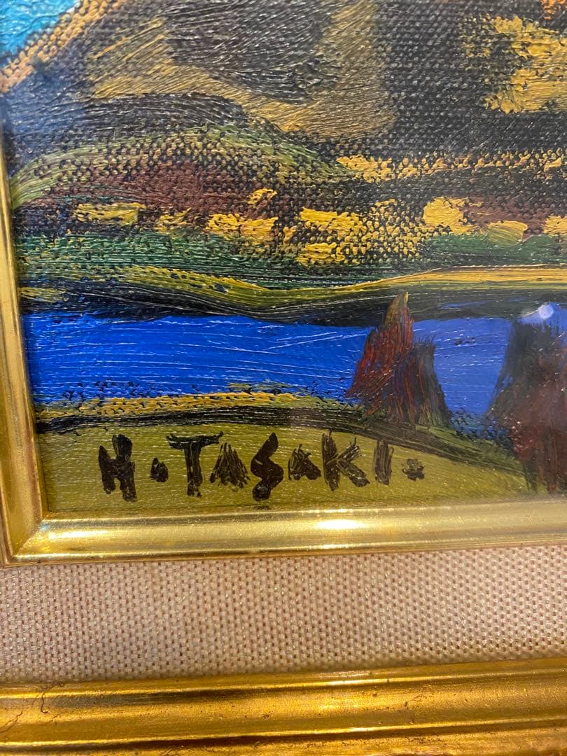 田崎広助　朱富士　油絵　油彩　画寸　SM