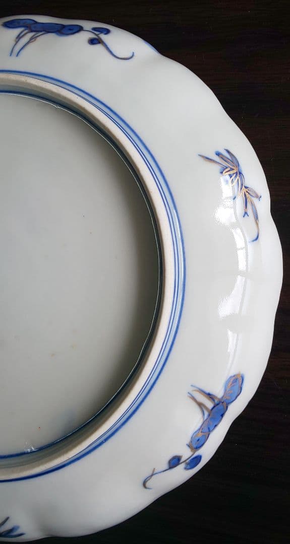 古伊万里 人物鳥山水風景図 輪花中皿 裏角福 表月弓 ５枚セット