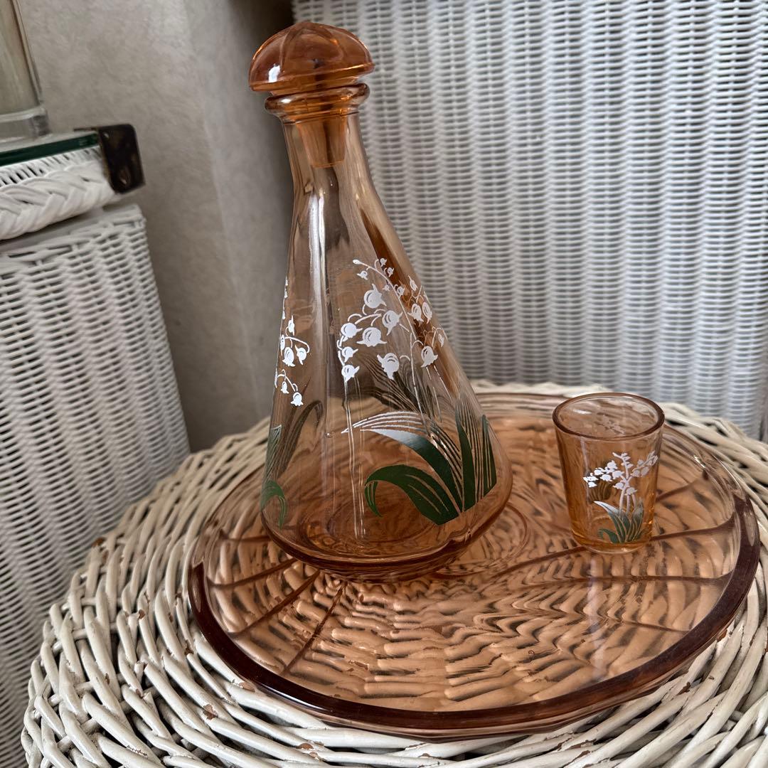 フランス　アンティーク　スズランカラフ 　ミニグラス　ガラストレイ