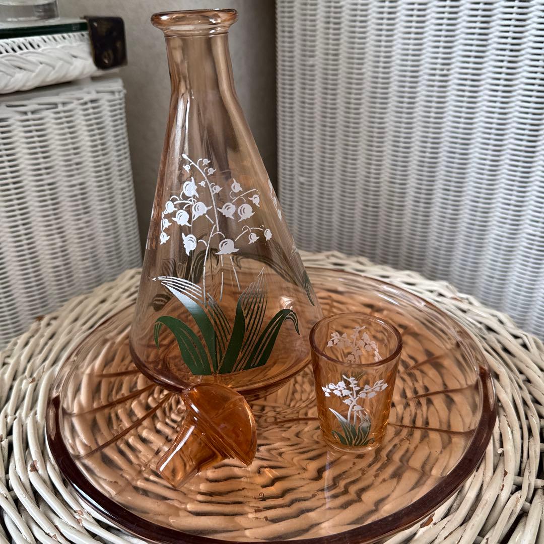 フランス　アンティーク　スズランカラフ 　ミニグラス　ガラストレイ