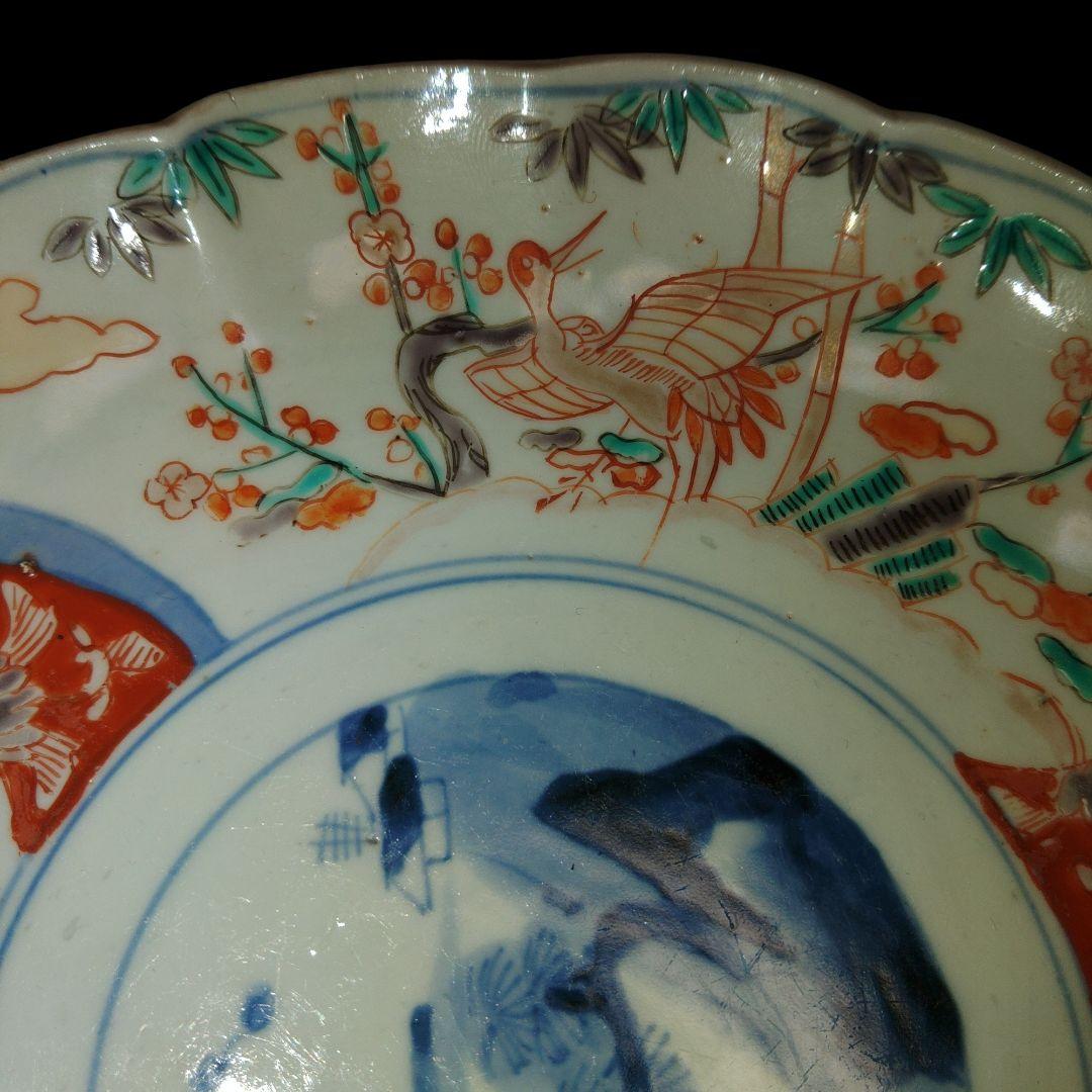 古伊万里　輪花金彩色絵7寸皿　吉祥文