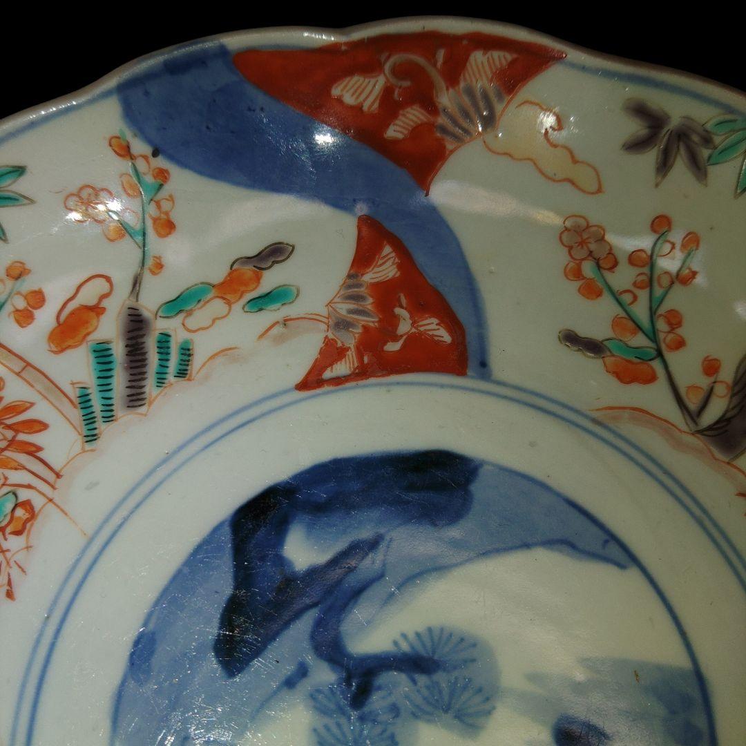 古伊万里　輪花金彩色絵7寸皿　吉祥文