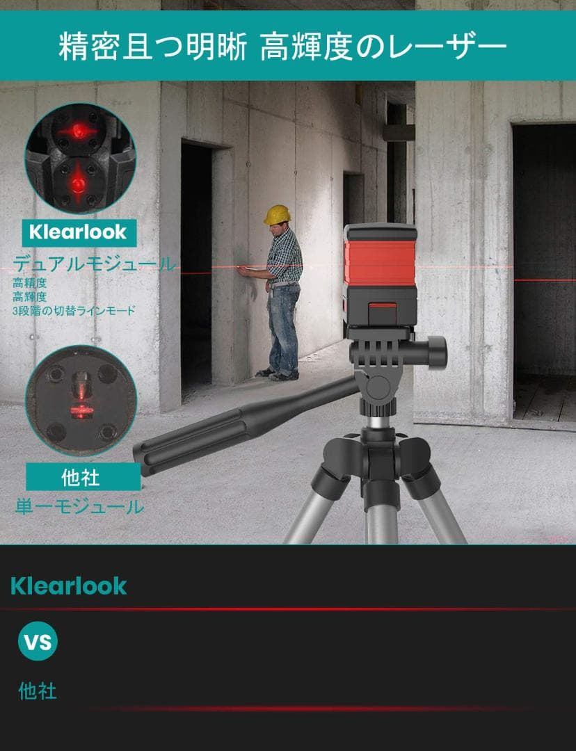 高輝度強化版・高精度 簡易装着の強磁性マウントベース付き レーザー墨出し器