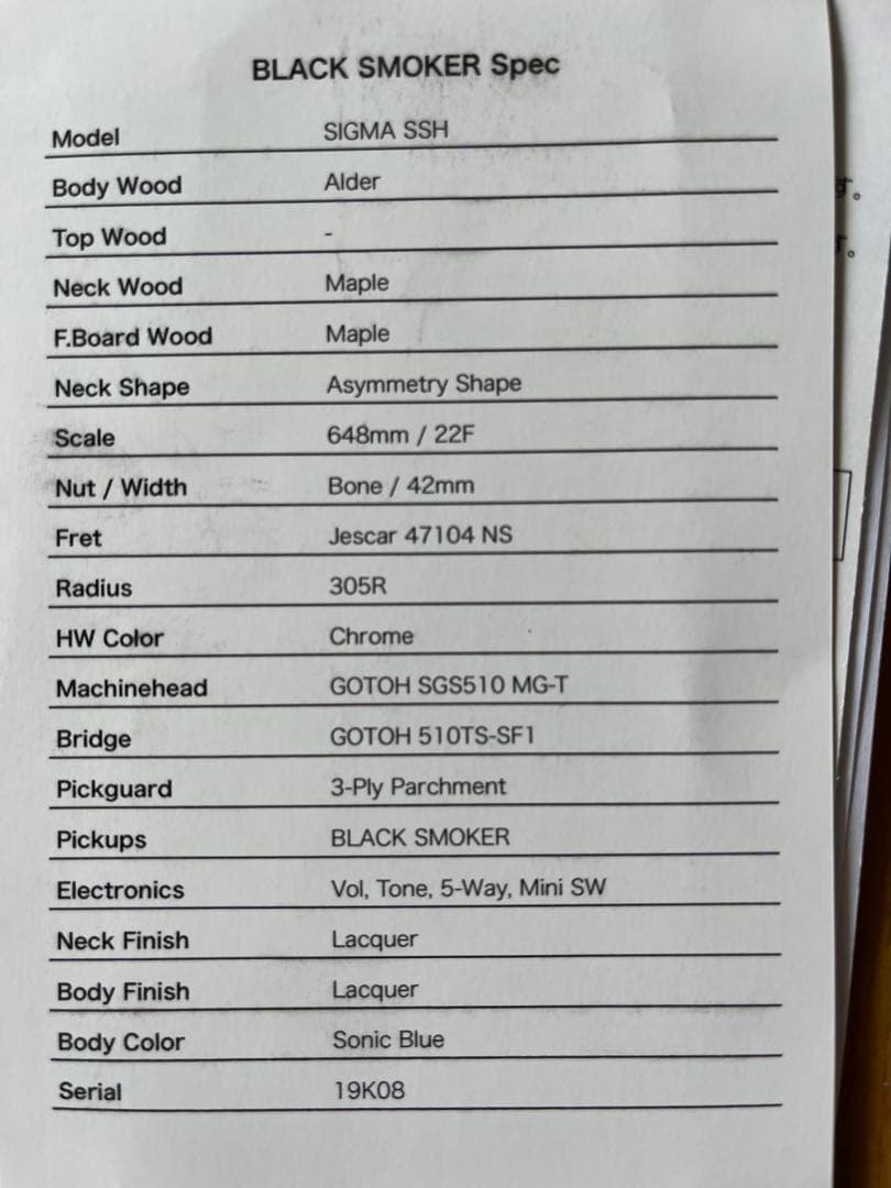 ギター Blacksmorker Sigma Custom