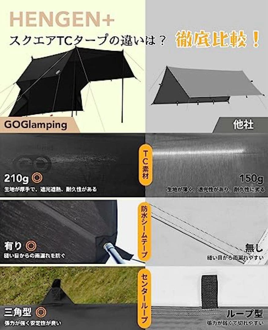 GOGlamping HENGEN+スクエアタープTC 3.5×3.5 黒