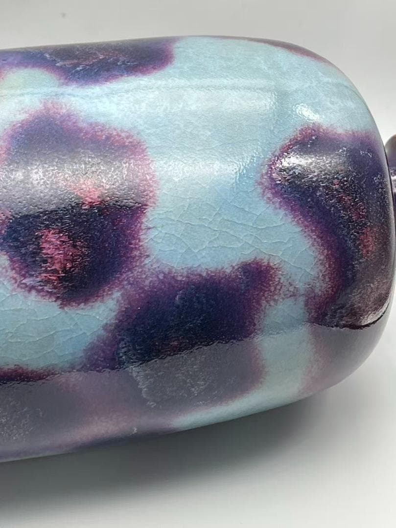 鈞窯　天青釉紫斑瓶　窯変釉　辰砂　花入　花瓶　茶道具 唐物(B-106)