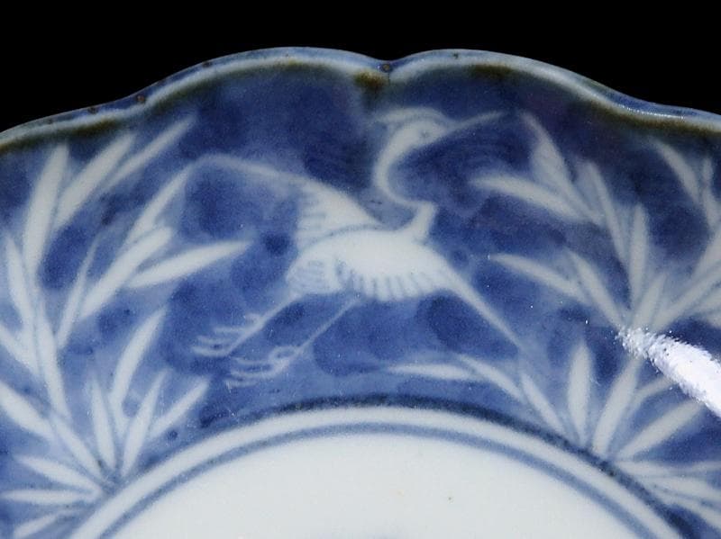 古伊万里　染付　白抜　葦に鷺の図　手塩皿　F401AS-DCj