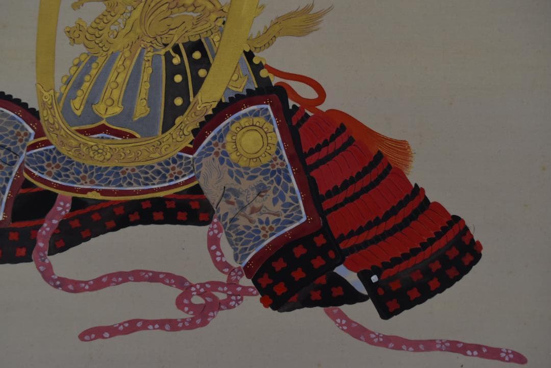 【真作】貴道草衣/兜図/武具/横物/掛軸☆宝船☆Z-694