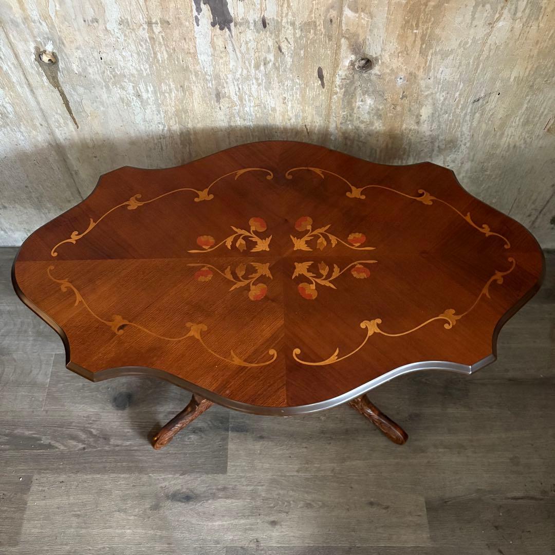 イタリア　象嵌センターテーブル　ヴィンテージ　彫刻装飾