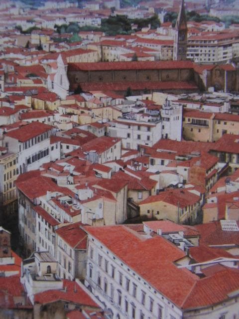 小木曽誠、【フィレンツェ】、希少な額装用画集画、新品高級額 額装付