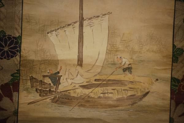 不詳/作者不詳/帆舟図/杉箱付/布袋屋掛軸HD-107