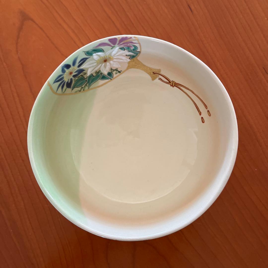 抹茶茶碗　壱休窯　仁清掛分団扇