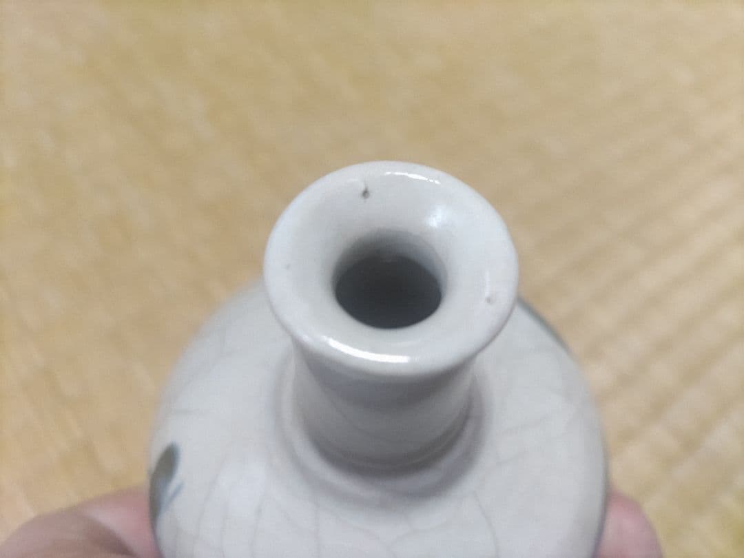 染付　蘭文　小徳利（高11.3cm）220cc　生掛け釉　酒器　無傷