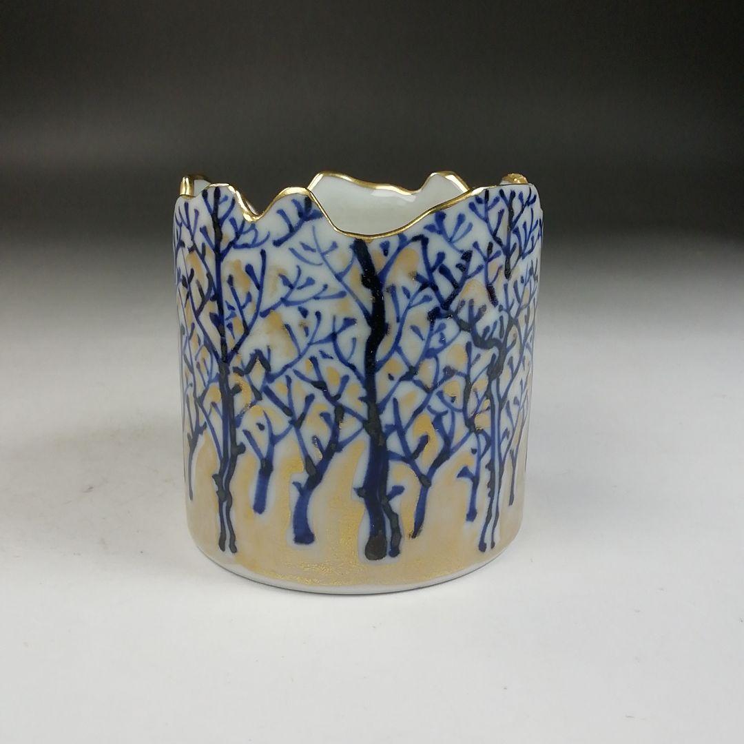 Ｗ１９８　蓋置　『色絵　森之図』『高野昭阿弥 造』　共箱　茶道具