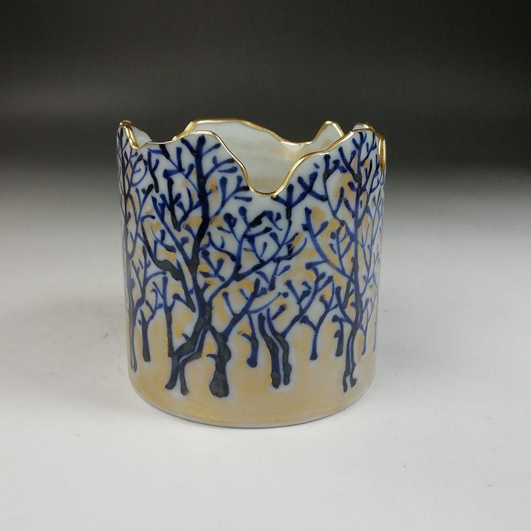 Ｗ１９８　蓋置　『色絵　森之図』『高野昭阿弥 造』　共箱　茶道具