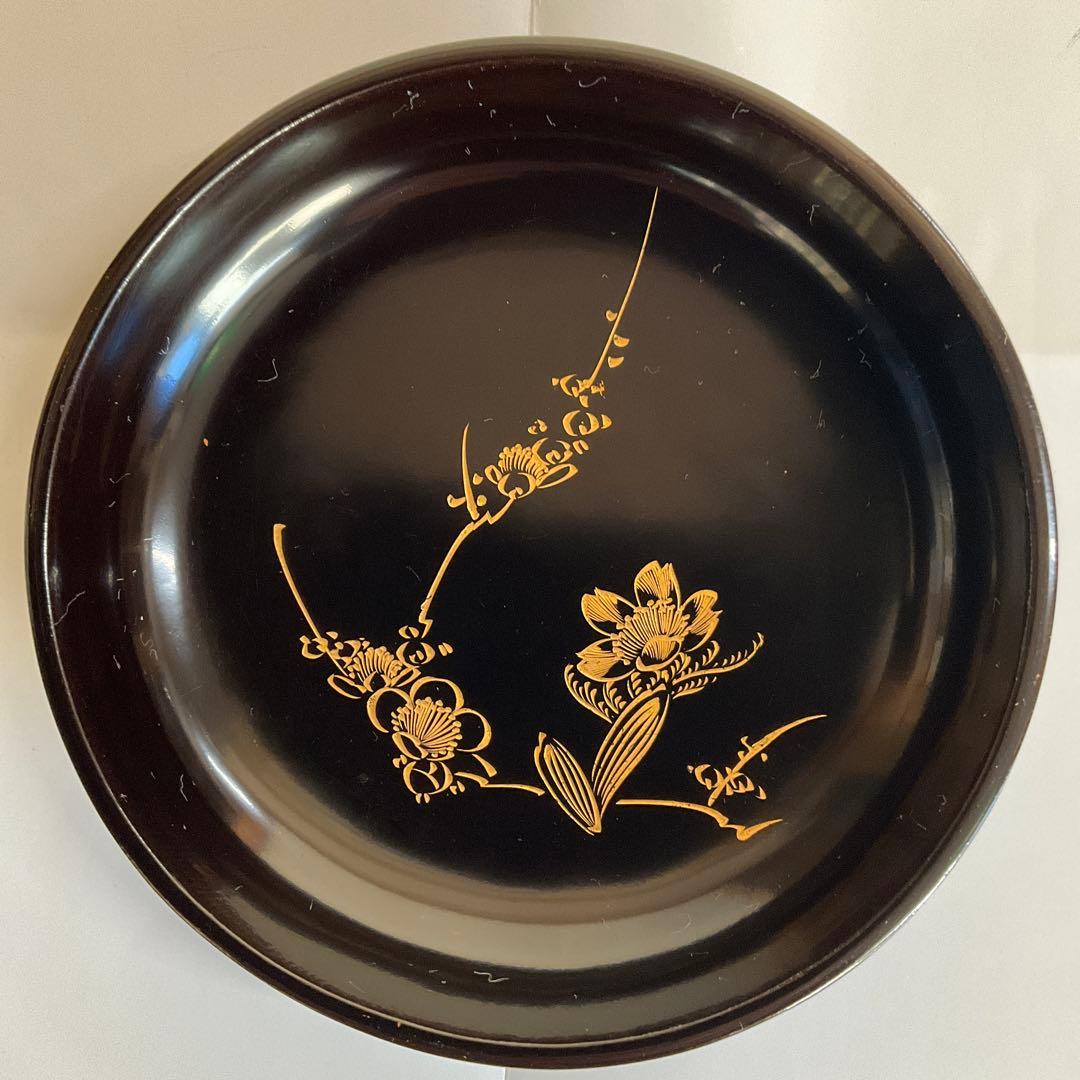 輪島塗　天然木くり抜沈金梅文菓子皿20枚揃　明治から大正頃